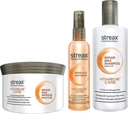 Streax Professional Hair Repair Max Shampoo + Masque + Serum Combo