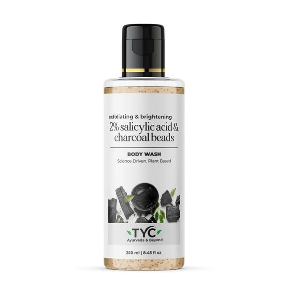TYC - TRUST YOUR CHOICE Charcoal Body Wash For Exfoliating And Skin Brightening With 2% Salicylic Acid And Charcoal Beads,Vegan - 250 Ml 