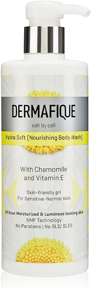 Dermafique Hydra Soft Nourishing Body Wash – 500ml, Showergel for Women & Men, No Parabens/SLS/SLES, With Vitamin E & Chamomile, Suitable for Sensitive - Normal Skin | Dermatologist Tested