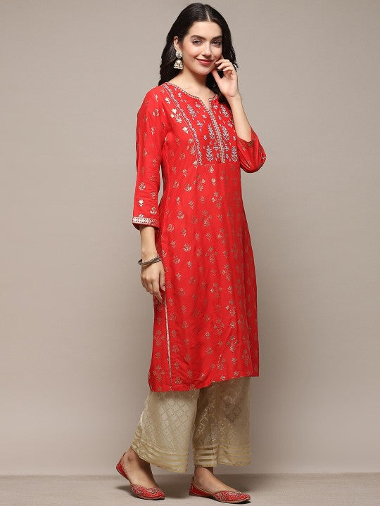 Biba Ethnic Motifs Printed Regular Chanderi Cotton Kurta With Palazzos