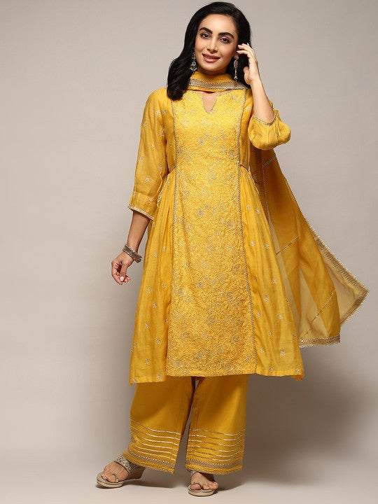 Biba Ethnic Motifs Embroidered Gotta Patti Kurta with Palazzos & With Dupatta