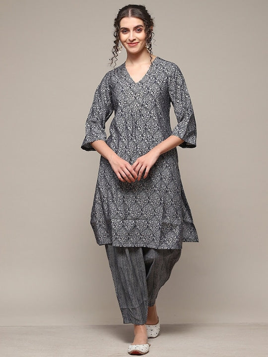 Biba Ethnic Motifs Printed Regular Thread Work Kurta With Patiala