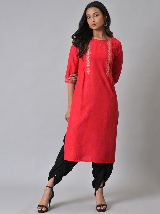 W Keyhole Neck Ethnic Motifs Embroidered Keyhole Neck Kurta