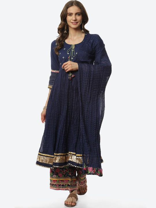 Biba Women Floral Yoke Design Empire Kurta with Trousers & With Dupatta