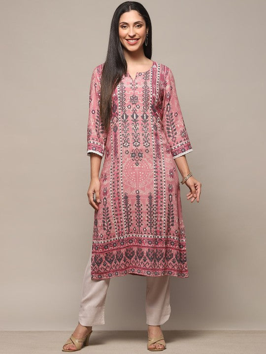 Biba Ethnic Motifs Printed Sequined Straight Kurta