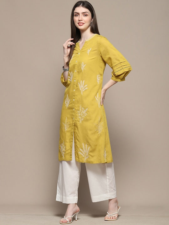 Biba Ethnic Motifs Embroidered Gotta Patti Straight Kurta