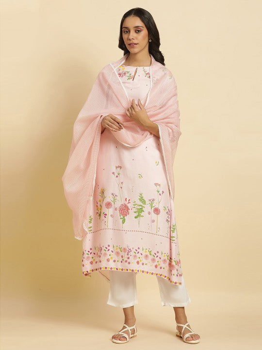 W Solid Dupatta - Pink & White