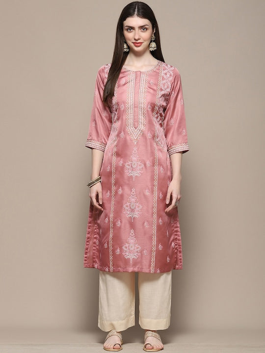 Biba Ethnic Motifs Printed Sequinned Straight Kurta