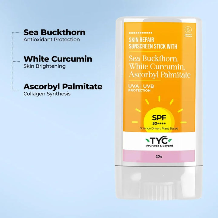 TYC - TRUST YOUR CHOICE Skin Repair Invisible Sunscreen Stick With Spf 50++++ For Oily, Dry, And Combination Skin For Men And Women Uv A/Uvb Protection, Non-Sticky Ayurvedic And Natural 