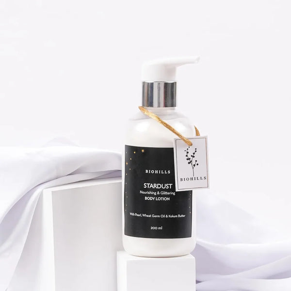Biohills Stardust Body Milk | 200ml | Luxurious Fragrance, Non-Greasy, Deeply Moisturizing | Enriched with Wheat Germ Oil, Vitamin E & Moroccan Almond Oil | Pearls Radiance & Shimmering Glitters