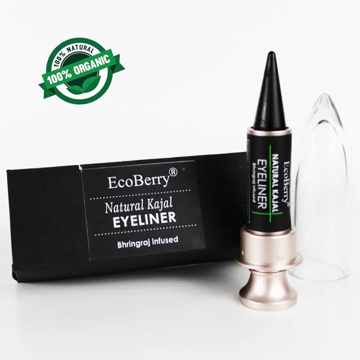 EcoBerry Kajal/Eyeliner Bhringraj infused Deep Black Kohl | Coolant Cleanses | Lead Paraben Free No Artificial Colors 100% Pure, Natural & Handmade, Preservative Free | Veg 3g