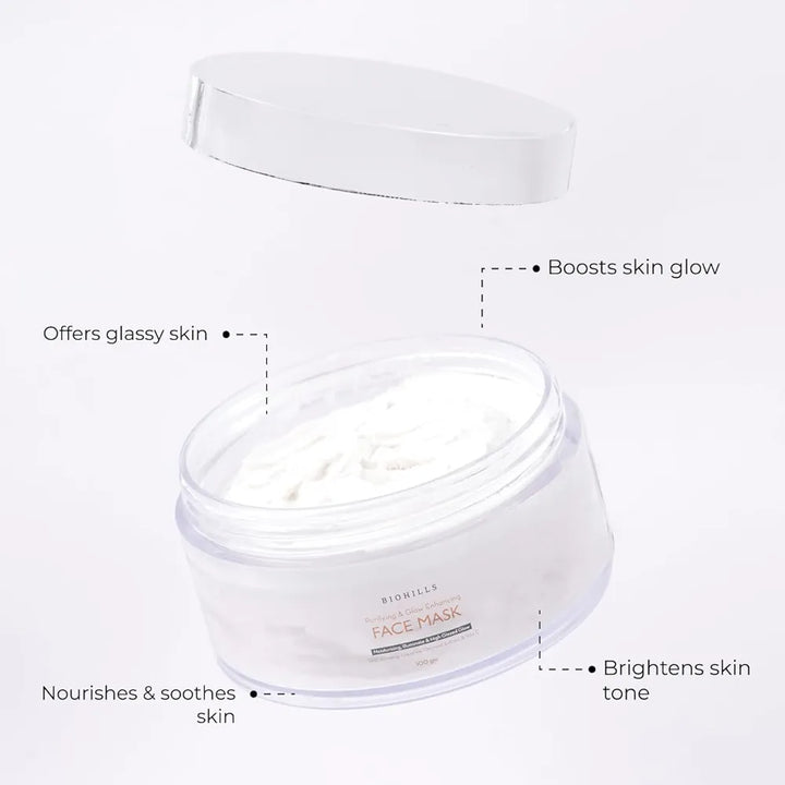Biohills Glow & Glassy Face Mask 100gm | Niacinamide, Alpha Arbutin & Ginseng for Brightening & Radiance | Almond Oil, Apricot Oil & Oatmeal for Nourishment & Smooth Skin