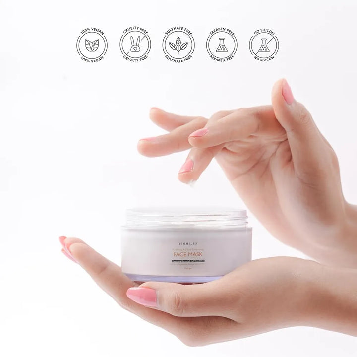 Biohills Glow & Glassy Face Mask 100gm | Niacinamide, Alpha Arbutin & Ginseng for Brightening & Radiance | Almond Oil, Apricot Oil & Oatmeal for Nourishment & Smooth Skin