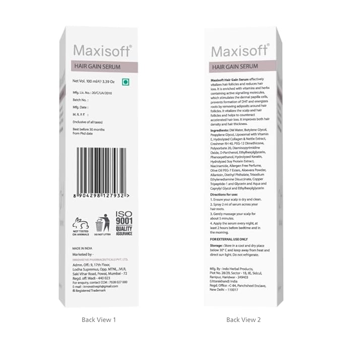 Maxisoft Hair Gain Serum | Intensive Hair & Scalp Therapy for All Hair Types - 100 Ml