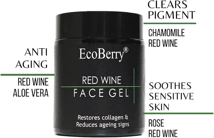EcoBerry Red Wine Anti-Ageing Gel Moisturizer | Organic Certified, Vegan & Chemical-Free | Fights Acne, Boosts Elasticity, Soothes Skin | 100% Pure, Natural & Handmade | 50ml