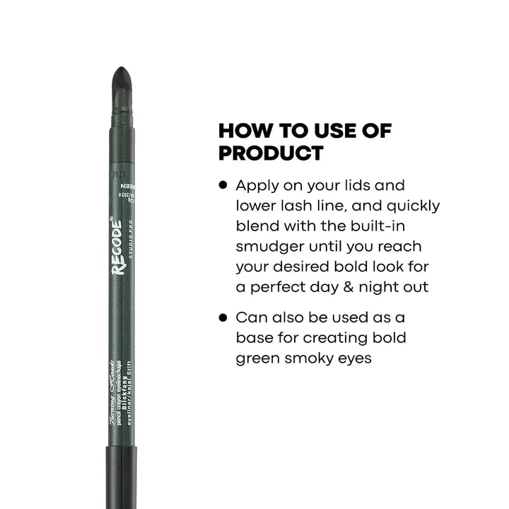 Recode Turning Heads Crayon Gel Eyeliner Pencil cum Kajal Pencil comes with Smudger on other side, longlasting, Water-proof & smudge-proof Formula, Green, 1.2gm