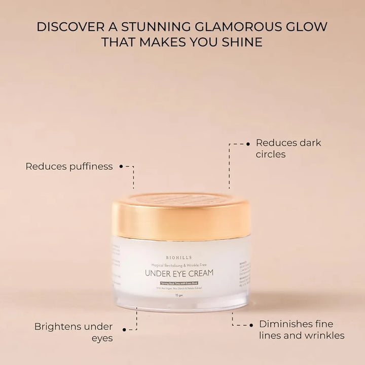 Biohills Age Reverse Under Eye Cream 15gm | Niacinamide, Gotu Kola & Red Algae for Dark Circles, Puffiness & Anti-Aging | Beeswax, Jojoba & Aloe Vera for Deep Hydration & Skin Firming