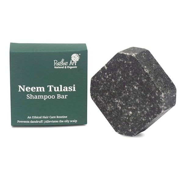 Rustic Art Neem Tulsi Shampoo Bar with Charcoal - 75 gms