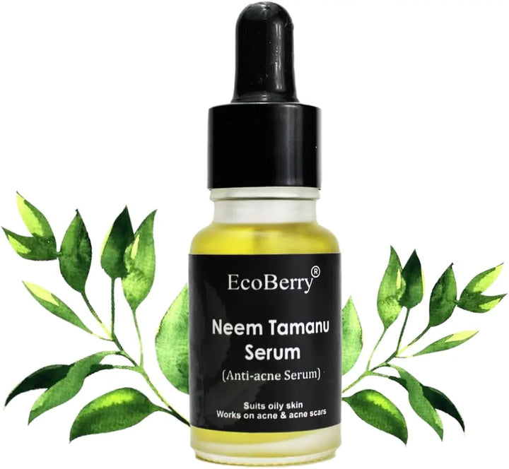EcoBerry Neem Tamanu Anti Acne Serum for Oily & Acne Prone Skin, Blemishes, Moisturizing, Organic, Natural, Paraben Free, Preservative Free, Vegan