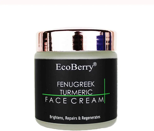 EcoBerry Fenugreek Turmeric Face Cream For Skin Brightening, Repairs, Regenerates, Moisturizer, Organic, Non Comedogenic, Paraben Free, Chemical Free, Cruelty Free, Preservative Free, Vegan