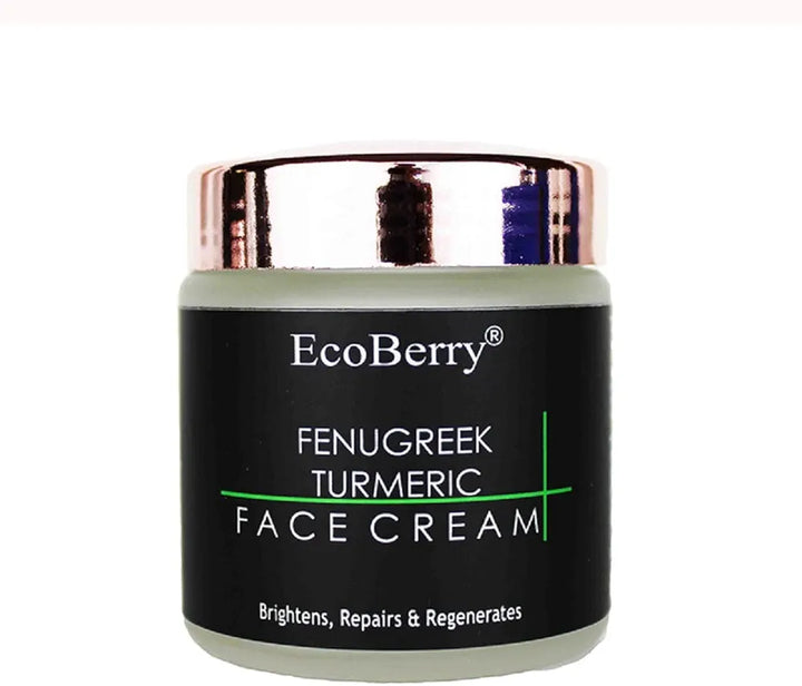 EcoBerry Fenugreek Turmeric Face Cream For Skin Brightening, Repairs, Regenerates, Moisturizer, Organic, Non Comedogenic, Paraben Free, Chemical Free, Cruelty Free, Preservative Free, Vegan