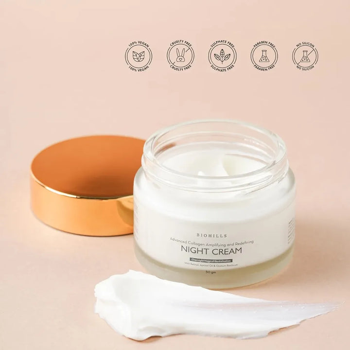 Biohills Advanced Collagen Night Cream | Bakuchiol & Retinol for Anti-Aging & Fine Line Reduction | Hyaluronic Acid & Niacinamide for Hydration & Skin Firmness | Olive Leaf & Gotu Kola 