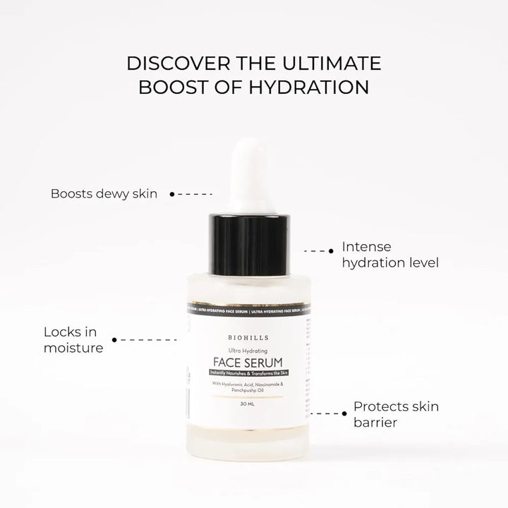 Biohills Ultra Hydrating Face Serum | 30ml | Hyaluronic Acid, Niacinamide & Kewra for Deep Moisture & Skin Barrier Repair | Rose & Jasmine for Soothing & Radiance
