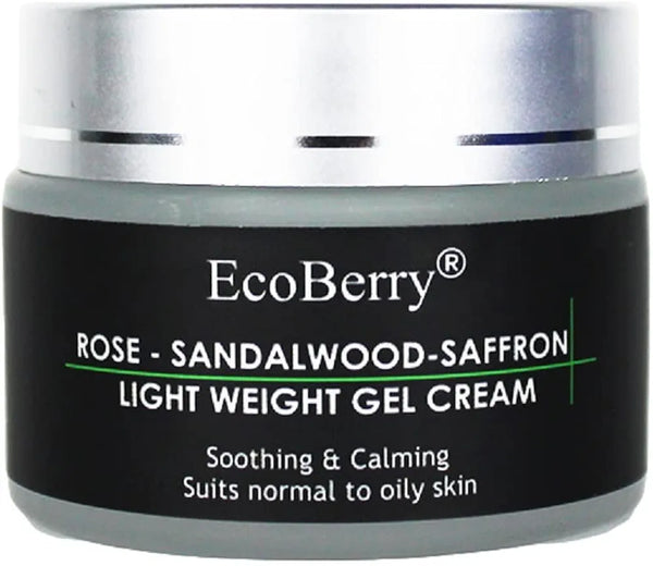 EcoBerry Rose Sandalwood Saffron Light Weight Gel Cream | Calming & Soothing Skin, Provides Hydration, Organic, Natural, Non Comedogenic, Paraben Free, Chemical Free, Cruelty Free, Mineral Oil Free, Preservative Free, Vegan