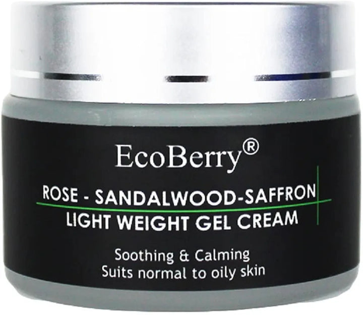 EcoBerry Rose Sandalwood Saffron Light Weight Gel Cream | Calming & Soothing Skin, Provides Hydration, Organic, Natural, Non Comedogenic, Paraben Free, Chemical Free, Cruelty Free, Mineral Oil Free, Preservative Free, Vegan
