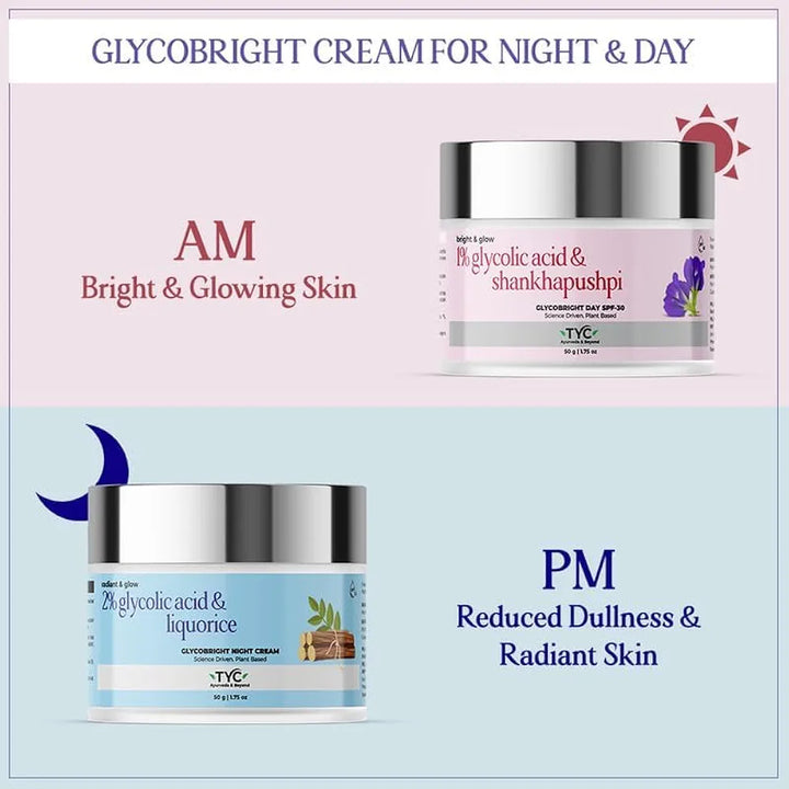 TYC - TRUST YOUR CHOICE Ayurveda Glycobright Night Cream For Revitalized And Radiant Skin With 2% Glycolic And Liqorice, Plant Based - 50 Gm 