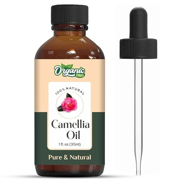 Organic Zing Camellia Essential Oil for Skin, Face, Hair Care, Shampoo, Face Cleanser - 30 Ml