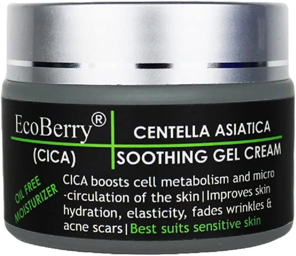 EcoBerry Centella Asiatica  Soothing Gel Cream | Acne Prone, Sensitive Skin, Moisturizer, Organic, Non Comedogenic, Paraben Free, Chemical Free, Cruelty Free, Mineral Oil Free, Preservative Free, Vegan