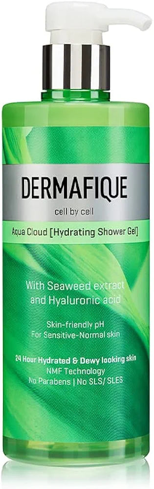 Dermafique Aqua Cloud Hydrating Shower Gel – 500ml, Body Wash for Women & Men, No Parabens/SLS/SLES,with Seaweed Extracts & Hyaluronic Acid, Suitable for Sensitive - Normal Skin | Dermatologist Tested