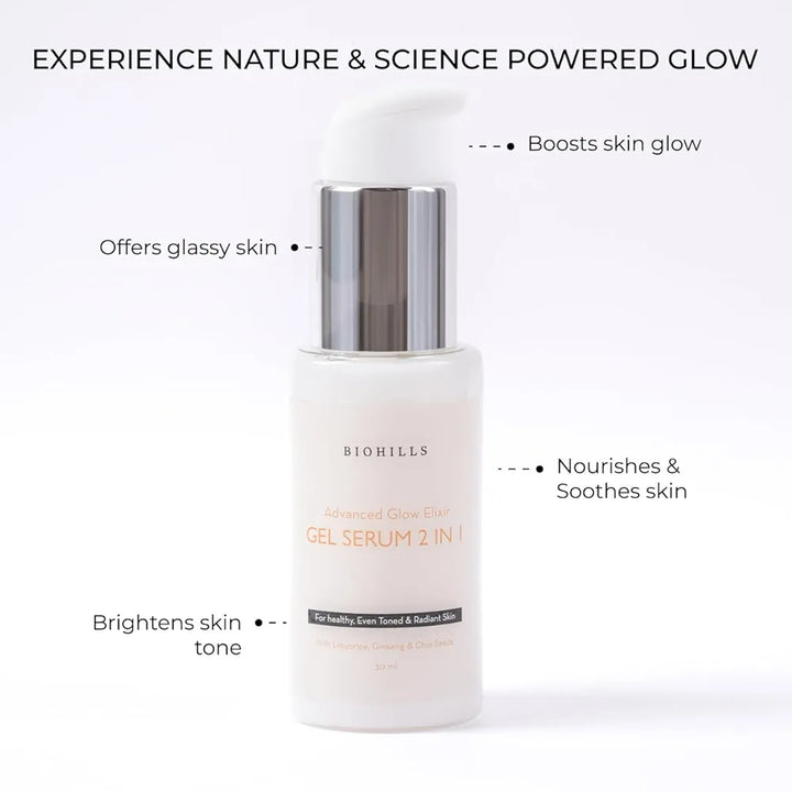Biohills Glow & Glassy Face Gel Serum | 2-in-1 Hydrating Gel & Serum for Radiant, Smooth Skin | Daily Skincare for Men & Women 