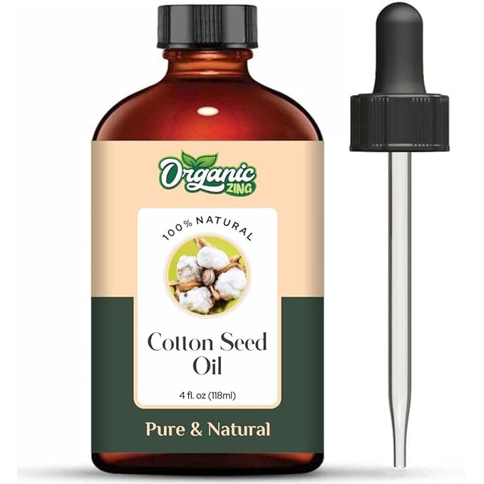 Organic Zing Cotton Seed (Gossypium Herbaceum) Oil | Carrier Oil for Skincare, Hair Care & Massage - 118 Ml