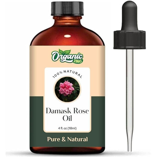 Organic Zing Damask Rose (Rosa × Damascena) Oil | Essential Oil for Skincare, Hair Care, Aroma and Diffusers - 118 Ml
