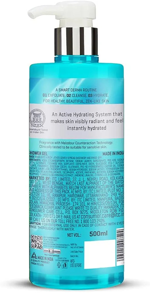 Dermafique Aqua Surge Shower Gel 500ml, Body Wash for Women & Men, No Parabens/SLS/SLES, with Sea Mineral & Pro Vitamin B5, For Hydrated Skin, Suitable for Sensitive-Normal Skin | Dermatologist Tested