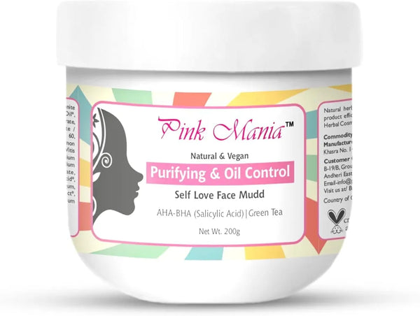 Passion Indulge AHA BHA Face Mudd for Acne, Oily Skin | Pinkmania Face Mudd for Skin Purifying & Oil Control With Turmeric & Green Tree | Natural & Vegan Acne Removal - 200g