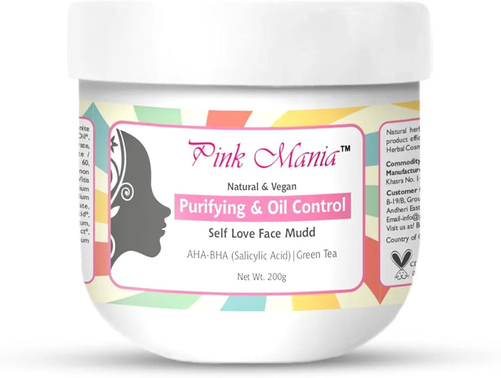 Passion Indulge AHA BHA Face Mudd for Acne, Oily Skin | Pinkmania Face Mudd for Skin Purifying & Oil Control With Turmeric & Green Tree | Natural & Vegan Acne Removal - 200g
