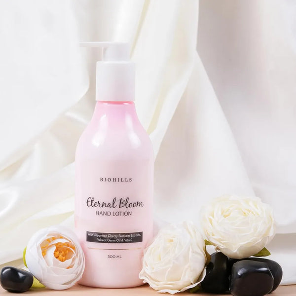 Biohills Eternal Bloom Hand Lotion | Enriched With Japanese Cherry Blossom Extract & Vitamin E | Ideal For Dry & Rough Hands | Intense Mositurising, Non-Greasy & Deeply Nourished | 300ml
