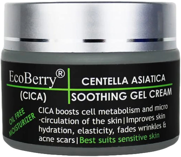 EcoBerry Centella Asiatica  Soothing Gel Cream | Acne Prone, Sensitive Skin, Moisturizer, Organic, Non Comedogenic, Paraben Free, Chemical Free, Cruelty Free, Mineral Oil Free, Preservative Free, Vegan