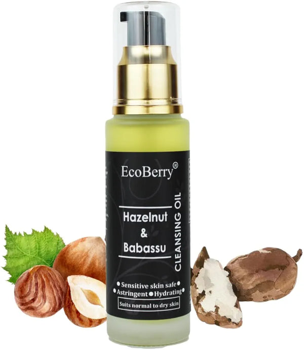 EcoBerry Hazelnut & Babassu Cleansing Oil For Dry Skin, Astringent, Increases Collagen production, Protects Against UV, Non-greasy, Natural & Handmade, Mineral Oil Free, Preservative Free, Vegan