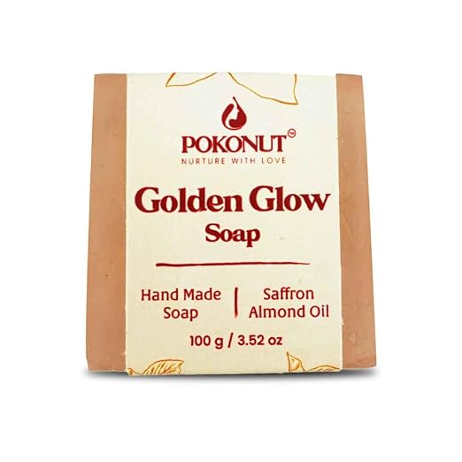 Pokonut Golden Glow Handmade Soap Saffron Almond Oil - 100 gms