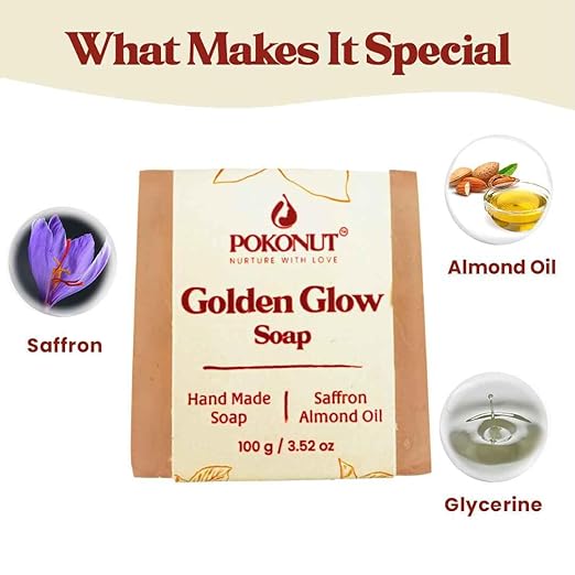 Pokonut Golden Glow Handmade Soap Saffron Almond Oil - 100 gms