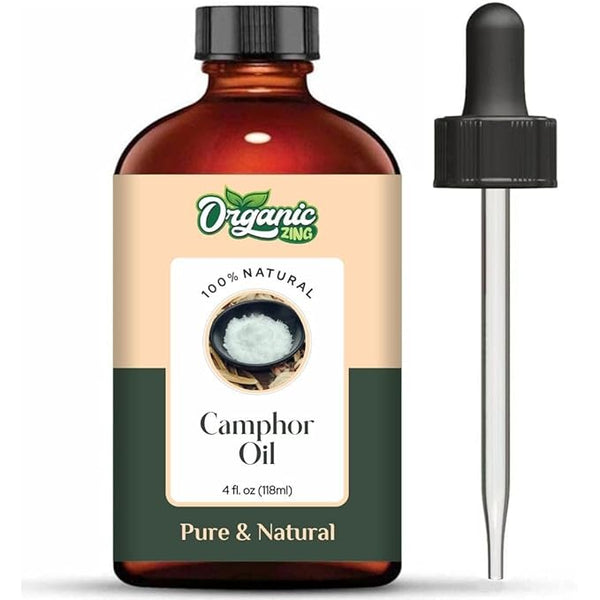 Organic Zing Camphor Essential Oil for Skin, Face, Hair Care, Aromatherapy & Massage - 118 Ml