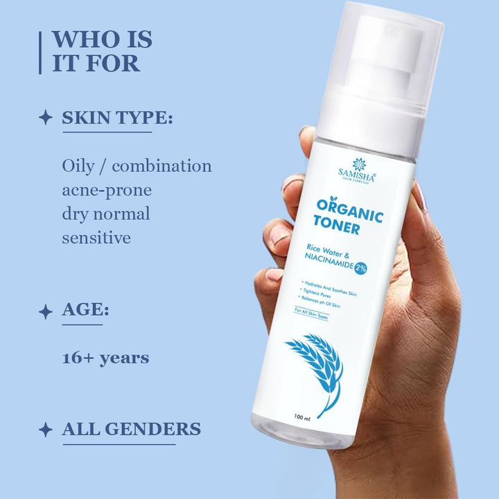 Samisha 2% Niacinamide & Rice Water Organic Face Toner - 100 ml
