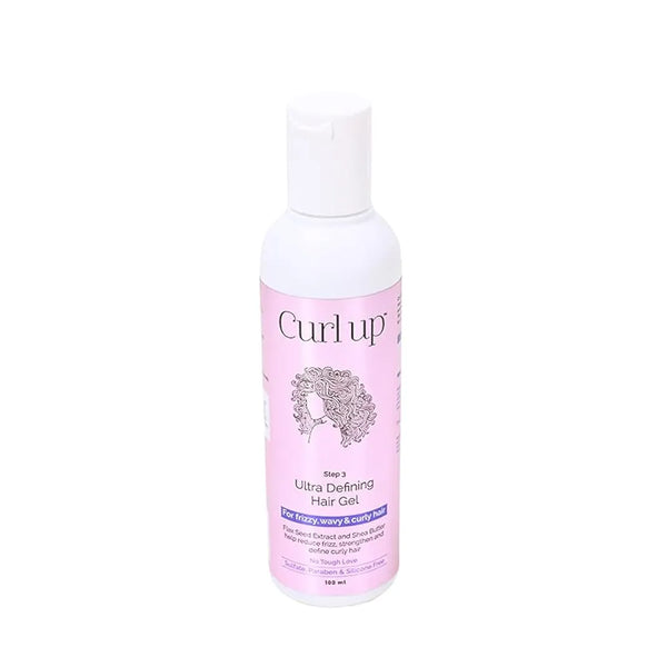 Curl Up Ultra Defining Hair Gel - Strong Hold Flaxseed Hair Gel - For Dry Frizzy, Wavy & Curly Hair - Sulphate Paraben & Silicone Free 