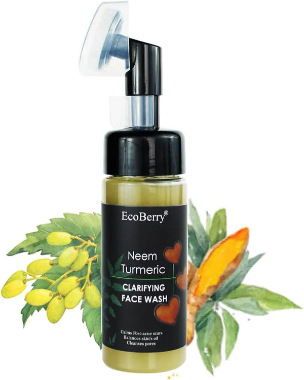 EcoBerry Neem Turmeric Clarifying Face Wash Oily, Acne Prone, Glowing Skin, Cleanses Pores, Moisturises, Reduces Acne Scars, Suits All Skin Types, Sulfate Free, Paraben Free, Vegan, 150ml