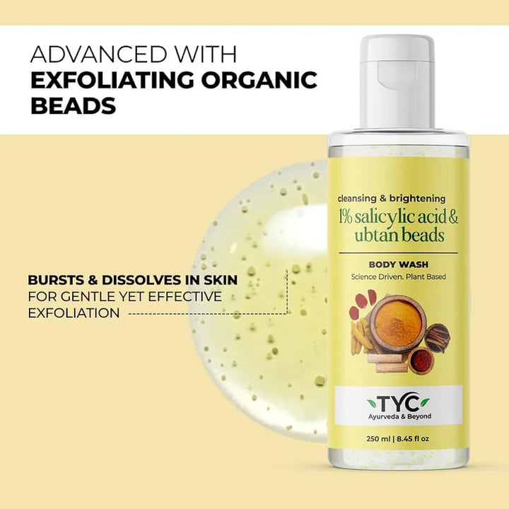 TYC - TRUST YOUR CHOICE Ubtan Bodywash For Cleansing And Skin Brightening With 1% Salicylic Acid And Ubtan Beads, Vegan - 250 Ml 