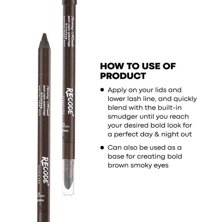 recode Matt Turning Heads Crayon Gel Eyeliner Cum Kajal Pencil Comes With Smudger On Other Side, Longlasting, Water-Proof & Smudge-Proof Formula, Brown, 1.2Gm